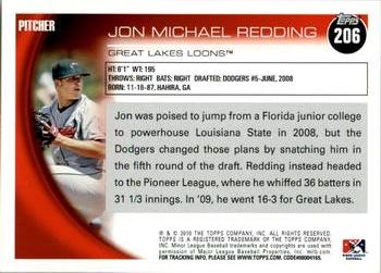 2010 Topps Pro Debut #206 Jon Michael Redding Back