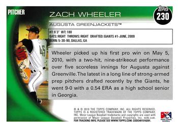 2010 Topps Pro Debut #230 Zach Wheeler Back
