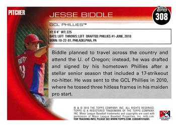 2010 Topps Pro Debut #308 Jesse Biddle Back