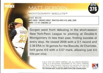 2010 Topps Pro Debut #376 Matt Gorgen Back