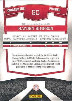 2010 Donruss Elite Extra Edition #50 Hayden Simpson  Back