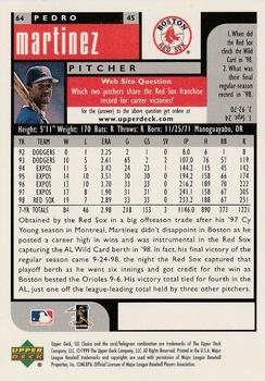 1999 UD Choice Preview #64 Pedro Martinez Back
