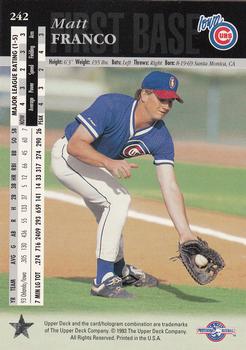 1994 Upper Deck Minor League #242 Matt Franco Back