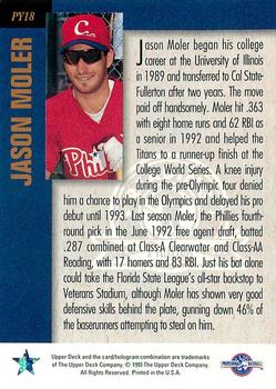 1994 Upper Deck Minor League - Player of the Year #PY18 Jason Moler Back