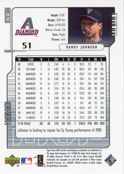 2000 Upper Deck MVP - Silver Script #62 Randy Johnson Back