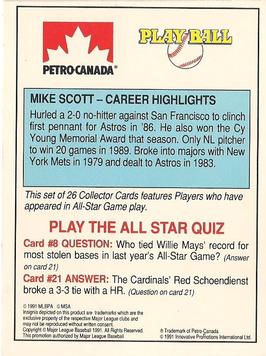 1991 Petro Canada All-Star FanFest Standups #8 Mike Scott Back