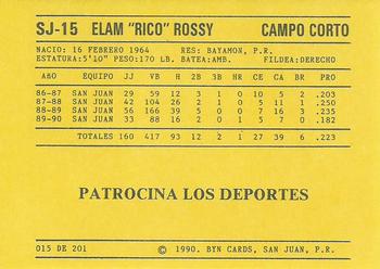 1989-90 BYN Puerto Rican Winter League #15 Elam Rossy Back