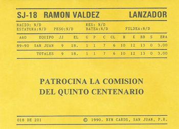 1989-90 BYN Puerto Rican Winter League #18 Ramon Valdez Back