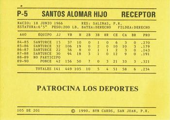 1989-90 BYN Puerto Rican Winter League #105 Sandy Alomar Jr. Back