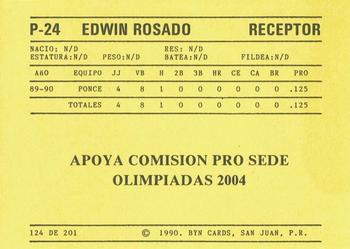 1989-90 BYN Puerto Rican Winter League #124 Edwin Rosado Back