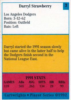 1992 Cartwrights Players Choice #2 Darryl Strawberry Back