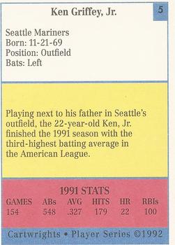 1992 Cartwrights Players Choice #5 Ken Griffey Jr. Back