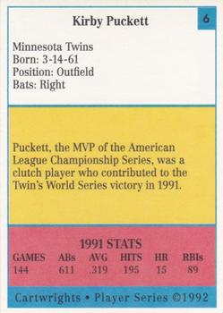 1992 Cartwrights Players Choice #6 Kirby Puckett Back