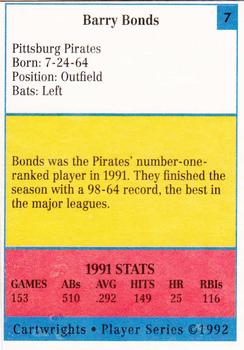 1992 Cartwrights Players Choice #7 Barry Bonds Back