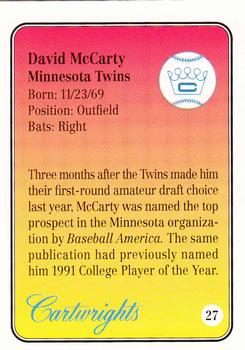 1992 Cartwrights Players Choice Silver #27 David McCarty Back