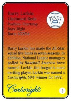 1992 Cartwrights Players Choice MVP #3 Barry Larkin Back