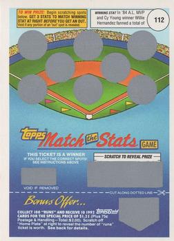 1992 Topps - Match the Stats Game #NNO Willie Hernandez Front