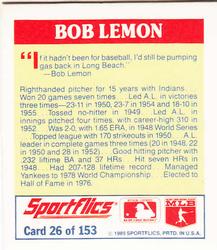 1989 Sportflics - The Unforgetables #26 Bob Lemon Back