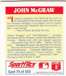 1989 Sportflics - The Unforgetables #75 John McGraw Back
