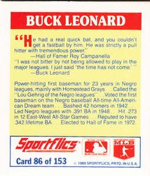 1989 Sportflics - The Unforgetables #86 Buck Leonard Back
