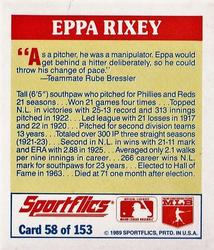 1989 Sportflics - The Unforgetables #58 Eppa Rixey Back