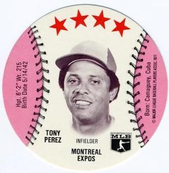1977 Wendy's Discs #NNO Tony Perez Front