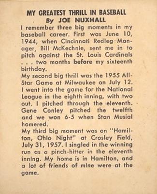 1958 Kahn's Wieners #NNO Joe Nuxhall Back