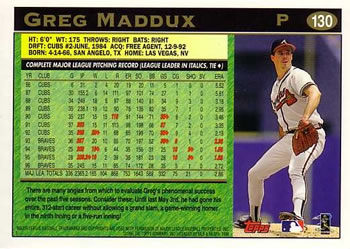 1997 Topps #130 Greg Maddux Back