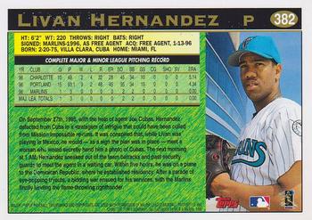 1997 Topps #382 Livan Hernandez Back