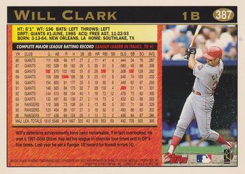 1997 Topps #387 Will Clark Back