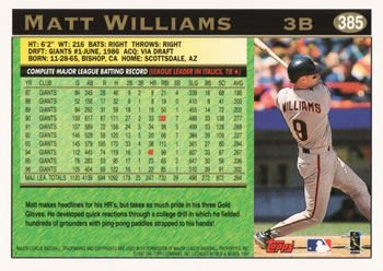 1997 Topps #385 Matt Williams Back