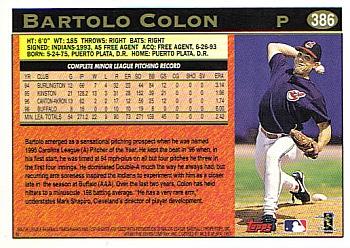 1997 Topps #386 Bartolo Colon Back