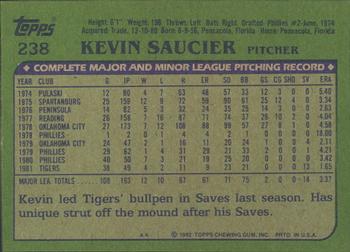 1982 Topps - Blackless #238 Kevin Saucier Back