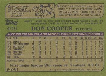 1982 Topps - Blackless #409 Don Cooper Back