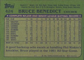 1982 Topps - Blackless #424 Bruce Benedict Back