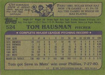 1982 Topps - Blackless #524 Tom Hausman Back