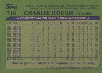 1982 Topps - Blackless #718 Charlie Hough Back