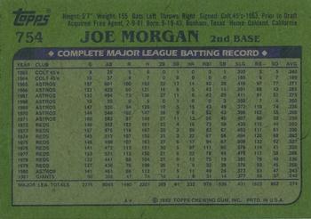 1982 Topps - Blackless #754 Joe Morgan Back