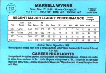 1986 Donruss #113 Marvell Wynne Back