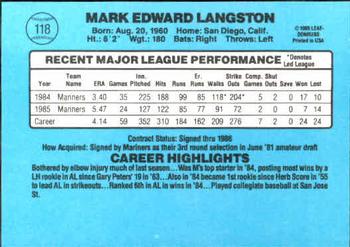 1986 Donruss #118 Mark Langston Back
