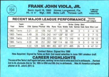 1986 Donruss #194 Frank Viola Back