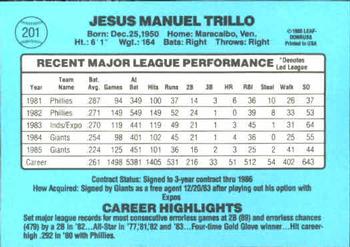 1986 Donruss #201 Manny Trillo Back