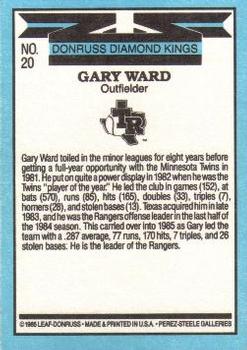 1986 Donruss #20 Gary Ward Back