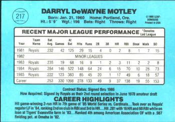 1986 Donruss #217 Darryl Motley Back