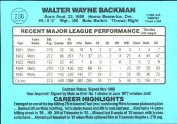 1986 Donruss #238 Wally Backman Back
