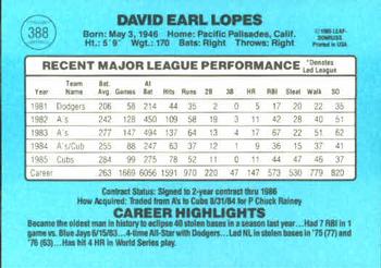1986 Donruss #388 Davey Lopes Back