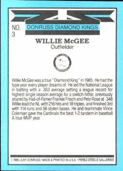 1986 Donruss #3 Willie McGee Back