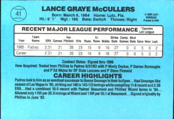 1986 Donruss #41 Lance McCullers Back