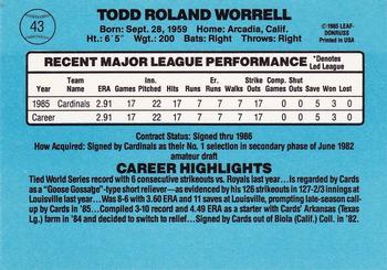 1986 Donruss #43 Todd Worrell Back
