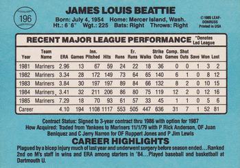 1986 Donruss #196 Jim Beattie Back